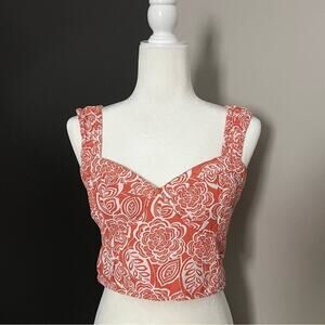 Midnight Sky Orange and Cream Floral Crop Top- Size Large